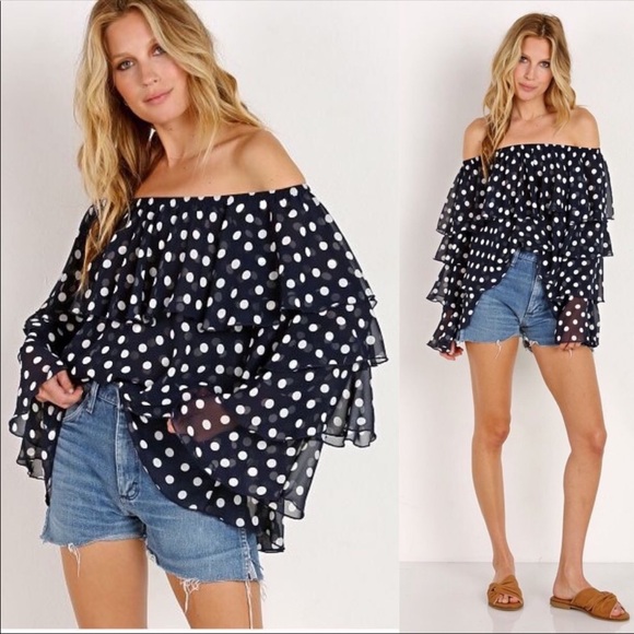 Show me your mumu off the shoulder top S small polka dot chi chi bell sleeve - Picture 4 of 13